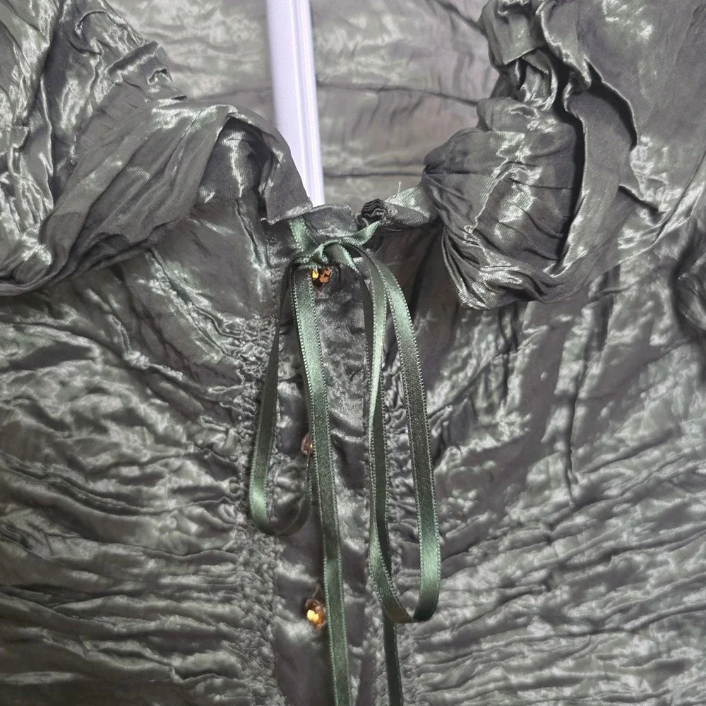 Maria Grazia Severi Y2K Vintage Green Metallic Jacket IT 48 Jewel Button Italy‎
